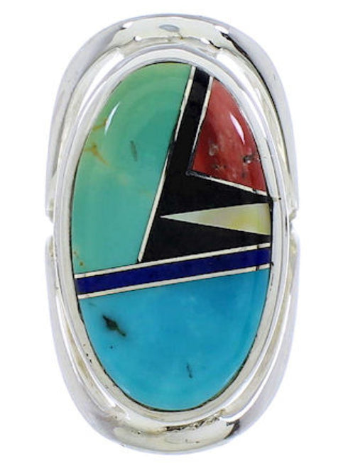 Southwest Silver Multicolor Inlay Ring Size 5 JX37660